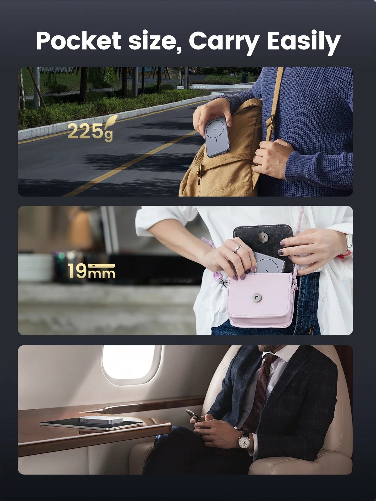 Powerbank Ugreen 10000mAh Mini Wireless 20W me MagSafe, gri