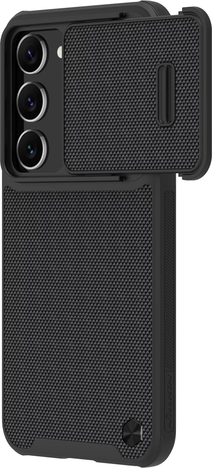 Mbështjellës Nillkin Textured S Case për Samsung Galaxy S23+, me kapak kamere, e zezë