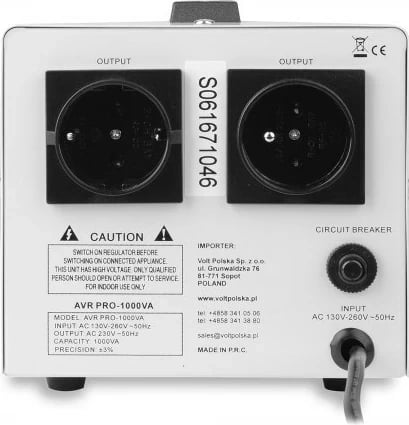 Stabilizator tensioni Volt Polska AVR PRO 1000, 1000VA, Gri