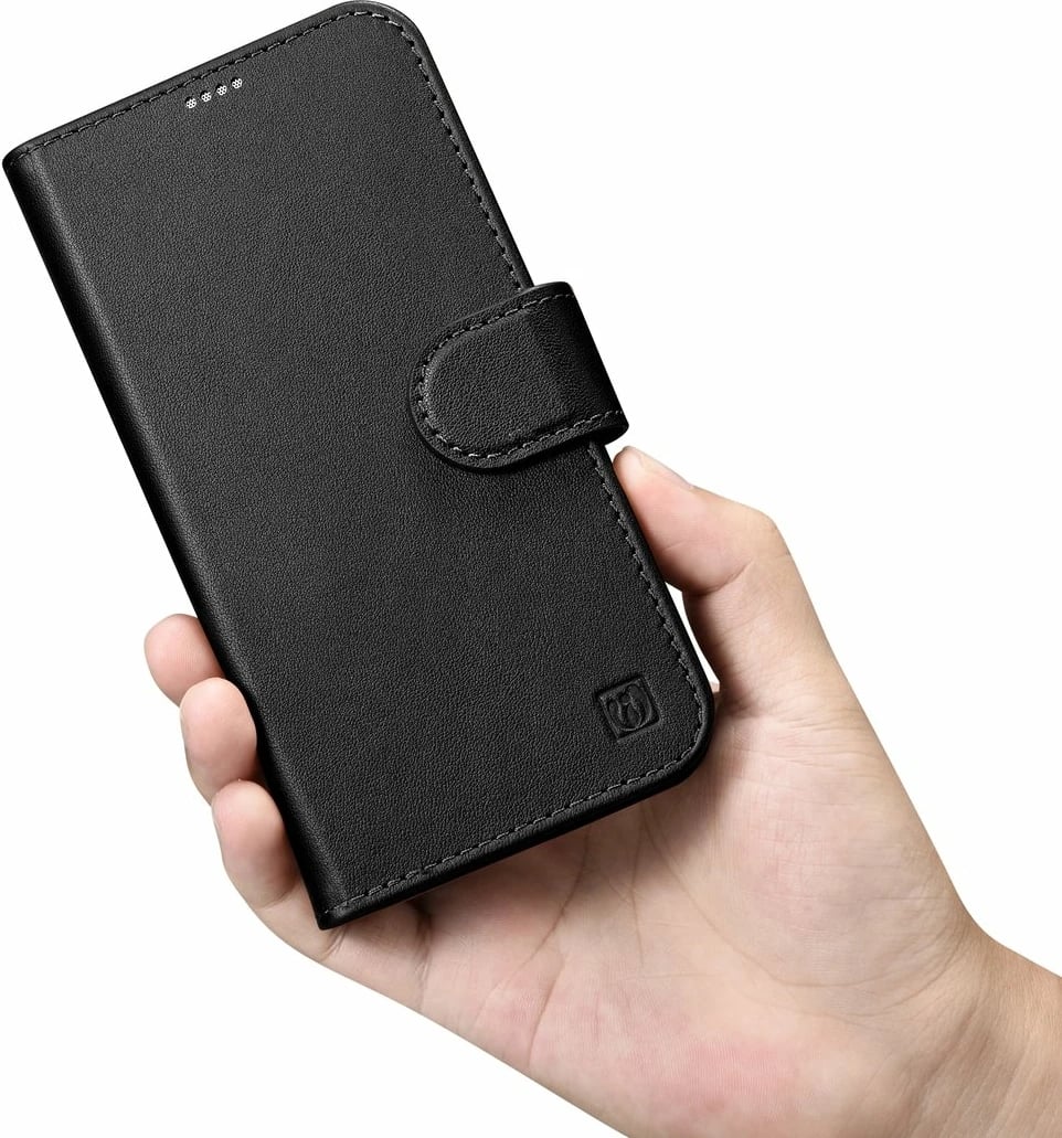 Mbështjellës iCarer Wallet Case 2in1 për iPhone 14 Pro, lëkurë natyrale, Anti-RFID, e zezë
