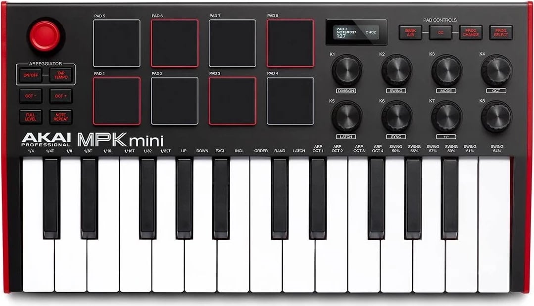 Kontrollues muzikor AKAI MPK Mini MK3, MIDI USB, i kuq/zi