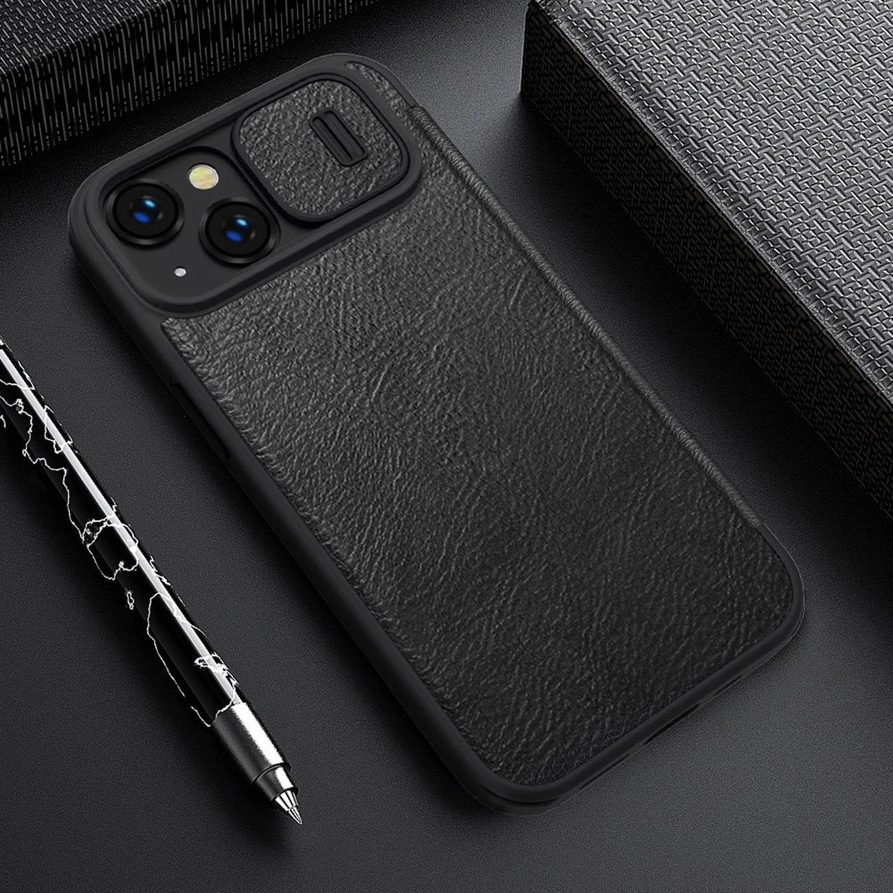 Mbështjellës Nillkin Qin Leather Pro Case për iPhone 14 Plus, me kapak dhe mbrojtje kamere, Kaltër