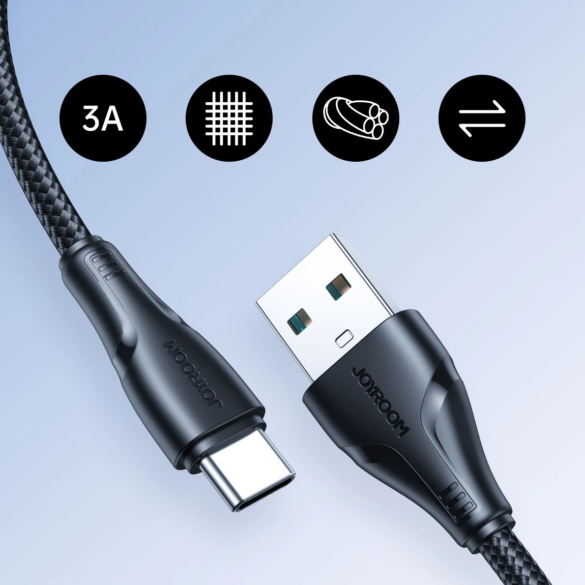 Kabllo Joyroom Surpass Series A11, USB-A në USB-C, 1.2m, 3A, e zezë