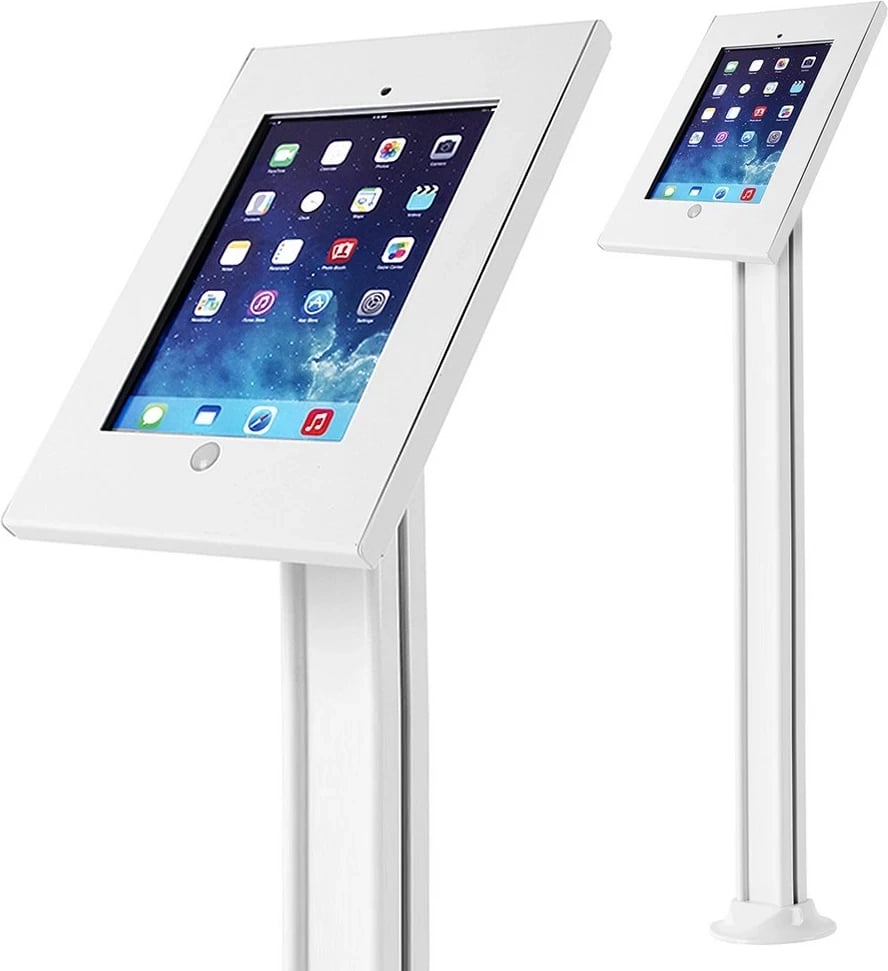 Mbajtës tabletë Maclean MC-678, i montuar në dysheme, për iPad 2/3/4/Air/Air2, me kyç, Bardhë