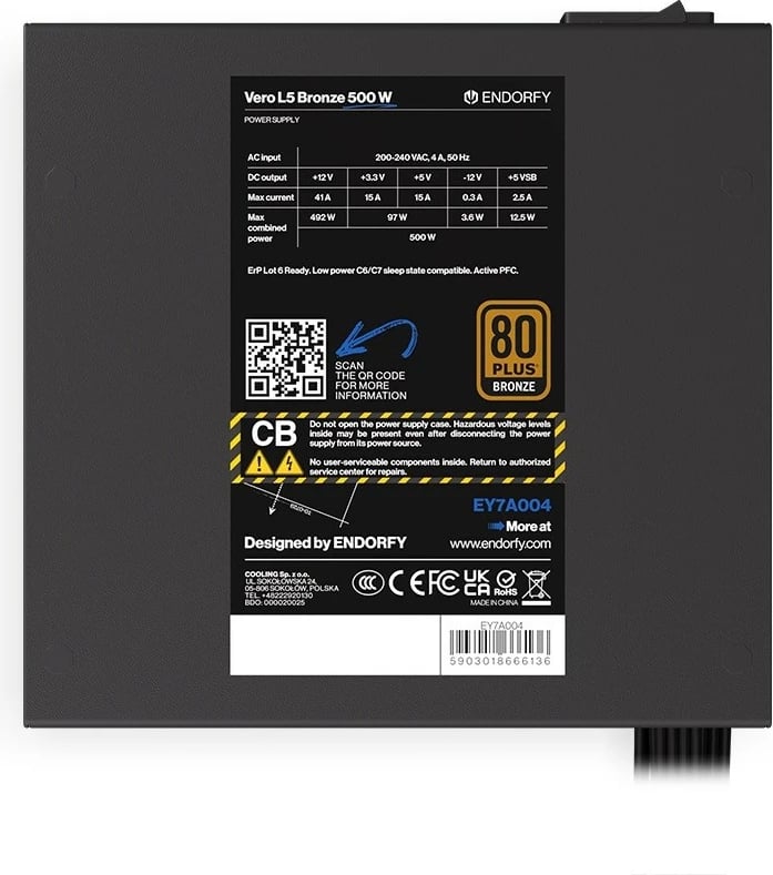 Furnizues energjie Endorfy Vero L5, 500W, 80 PLUS Bronze, i zi