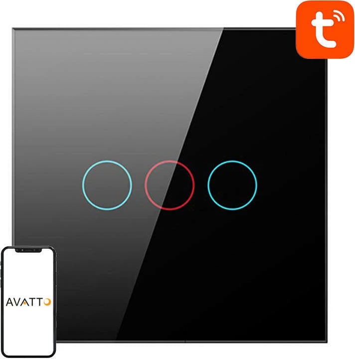 Switch i mençur Avatto LZTS02-EU-B3, 3 kanale, ZigBee, pa tel neutral, i zi