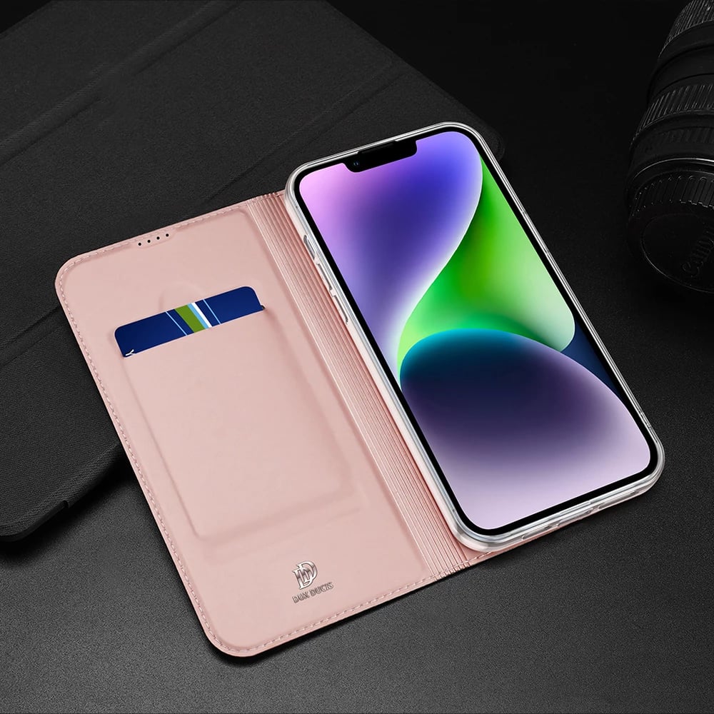 Mbështjellës Dux Ducis Skin Pro për iPhone 15 Plus, me kapak, xhep kartelash, i zi