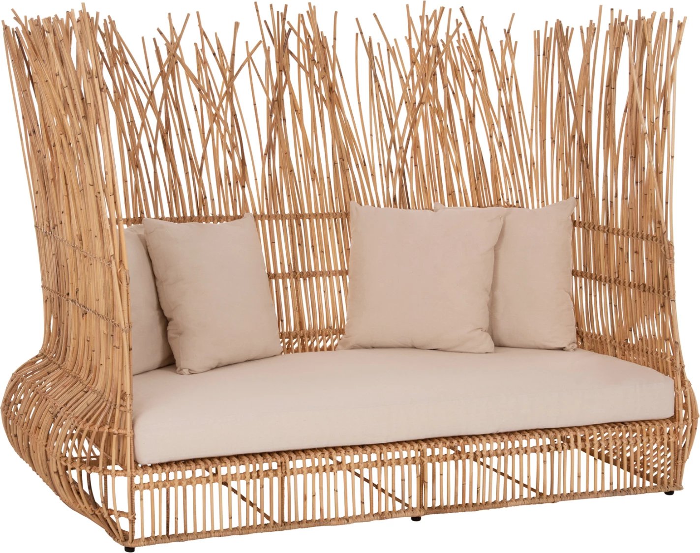 Divan për jashtë ZEPHYR FH5988 kallamishte rattan natyrale-set jastëkësh në bezhë 200x120x142Hcm