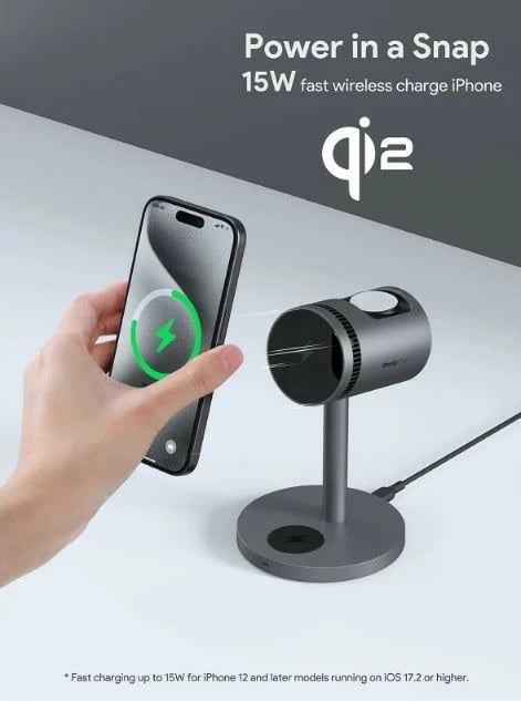 Qëndrim karikues wireless AUKEY MagFusion Pro 3-in-1 MagSafe, me ftohje aktive