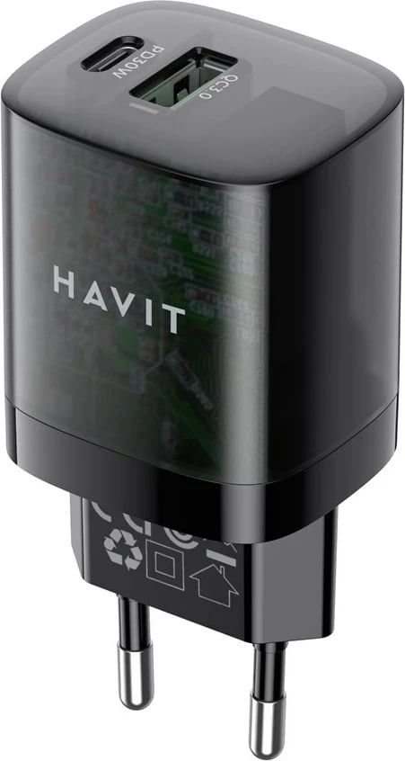 Karikues udhëtimi HAVIT UC303 EU GaN, 30 W, 2 porta, i zi