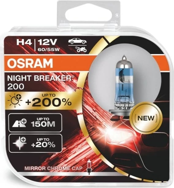 Llamba halogjene OSRAM Night Breaker 200, H4, 60 W, 12 V, Set 2 copë