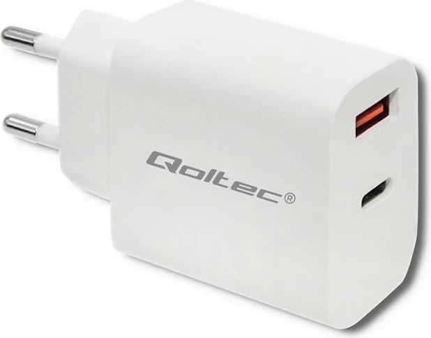 Karikues rrjeti Qoltec 51714, 18W, USB Type C PD & USB QC 3.0, Bardhë