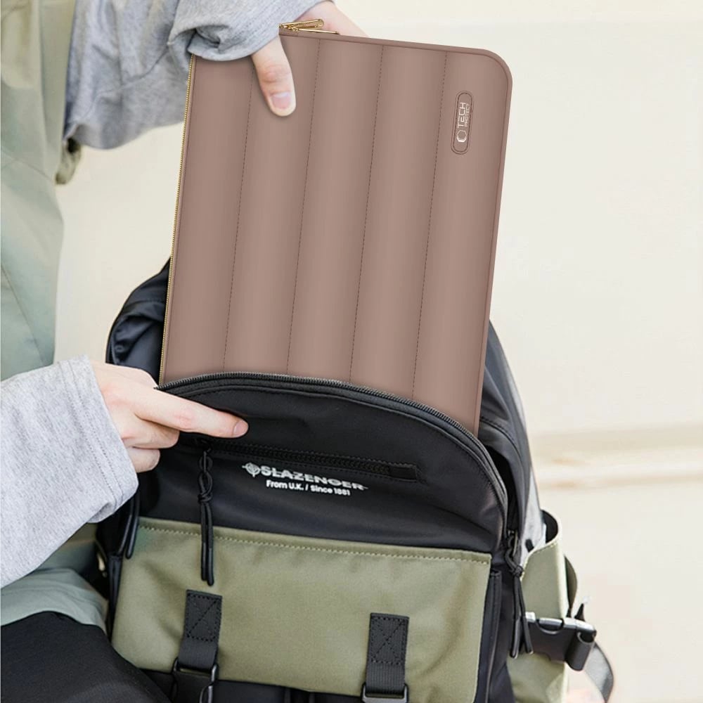 Kasë laptopi Tech-Protect Puffy 15-16", me çantë aksesorësh, Kafe