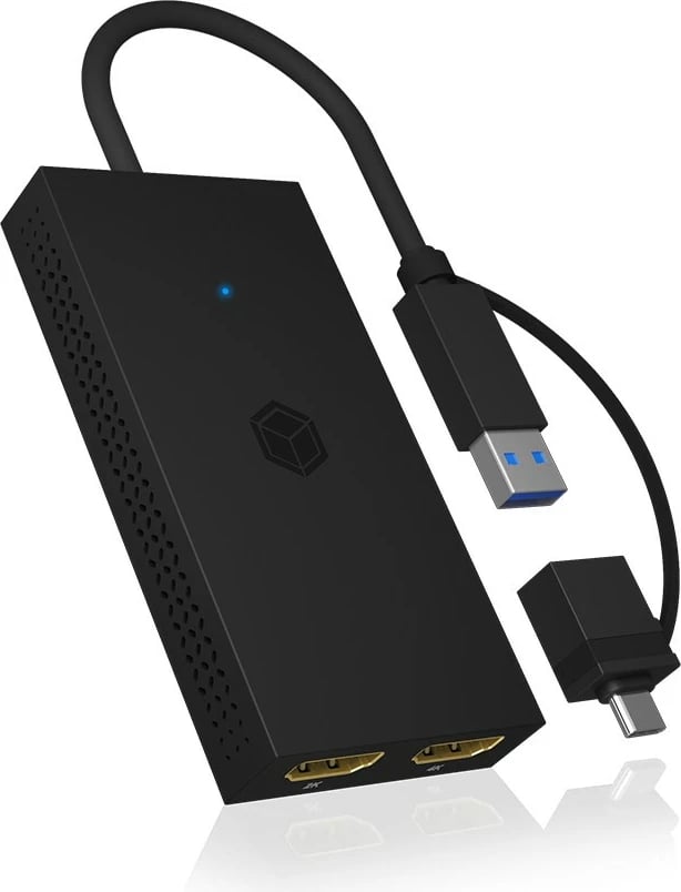 Splitter HDMI ICY BOX IB-SPL1029AC, USB në 2x HDMI, 4K, i zi