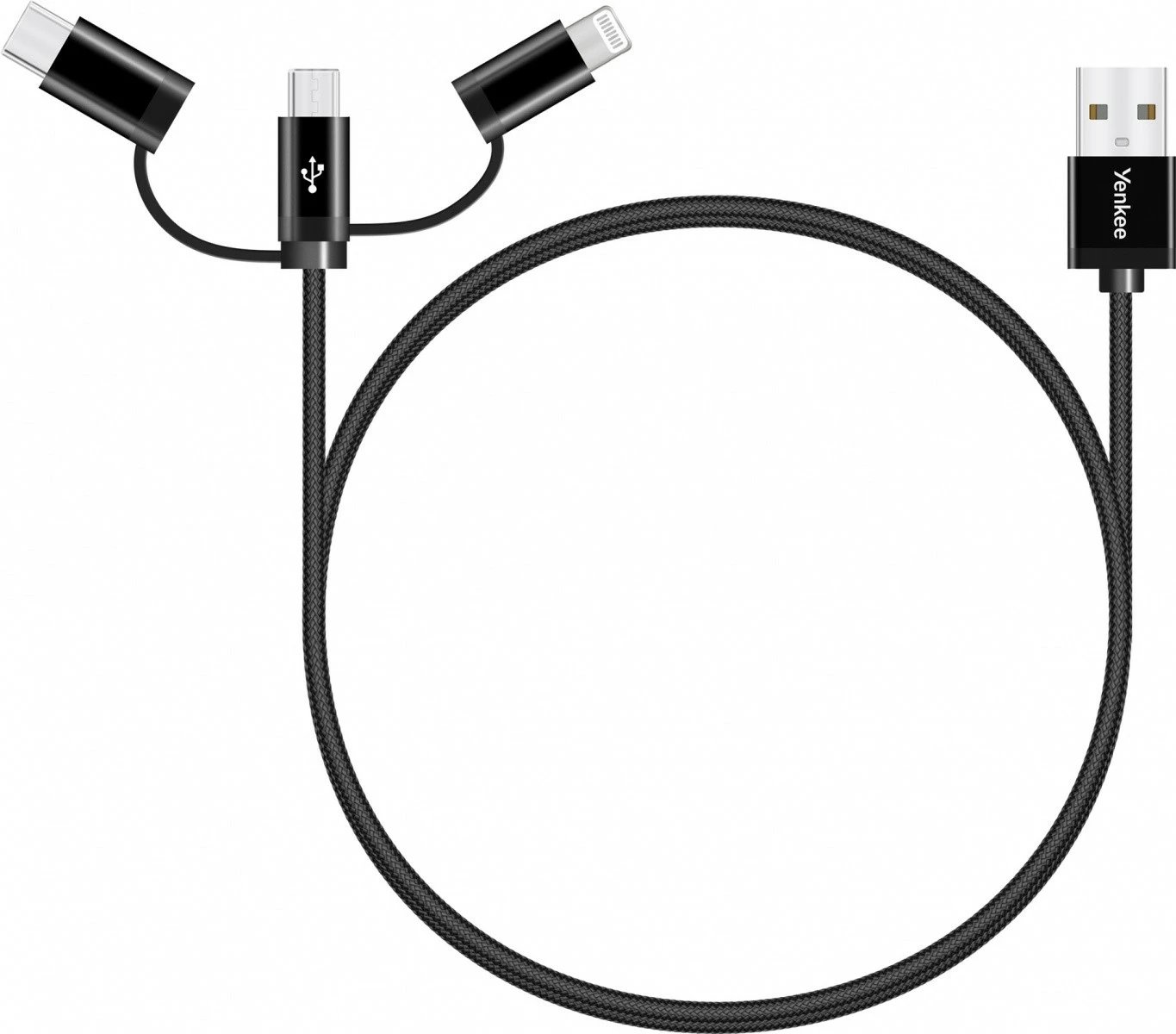 Kabllo universale YENKEE YCU 400BK, 1m, USB A në USB C/Micro USB/Lightning, e zezë