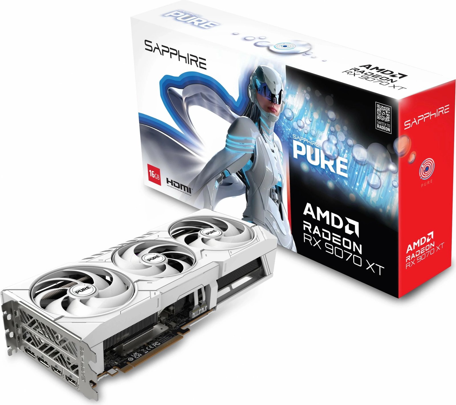 Kartelë grafike Sapphire Radeon RX 9070 XT, 16 GB, GDDR6, PCI Express x16 5.0, Bardhë