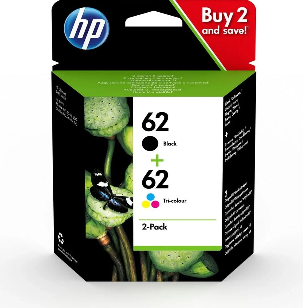 Toner HP 62, 2er Pack, Ngjyrë e zezë dhe tre ngjyra