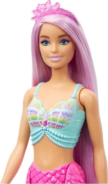 Kukull Barbie sirenë Mattel HRR00 me flokë të gjatë, rozë, me aksesorë