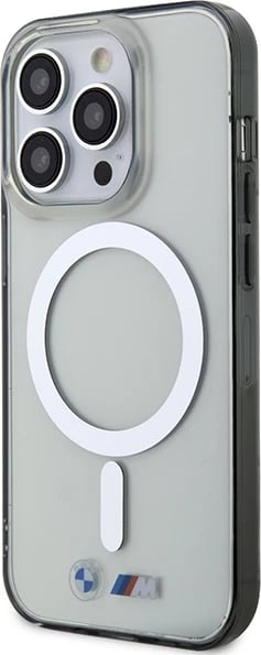 Mbështjellës BMW Silver Ring MagSafe për iPhone 15 Pro Max, transparent