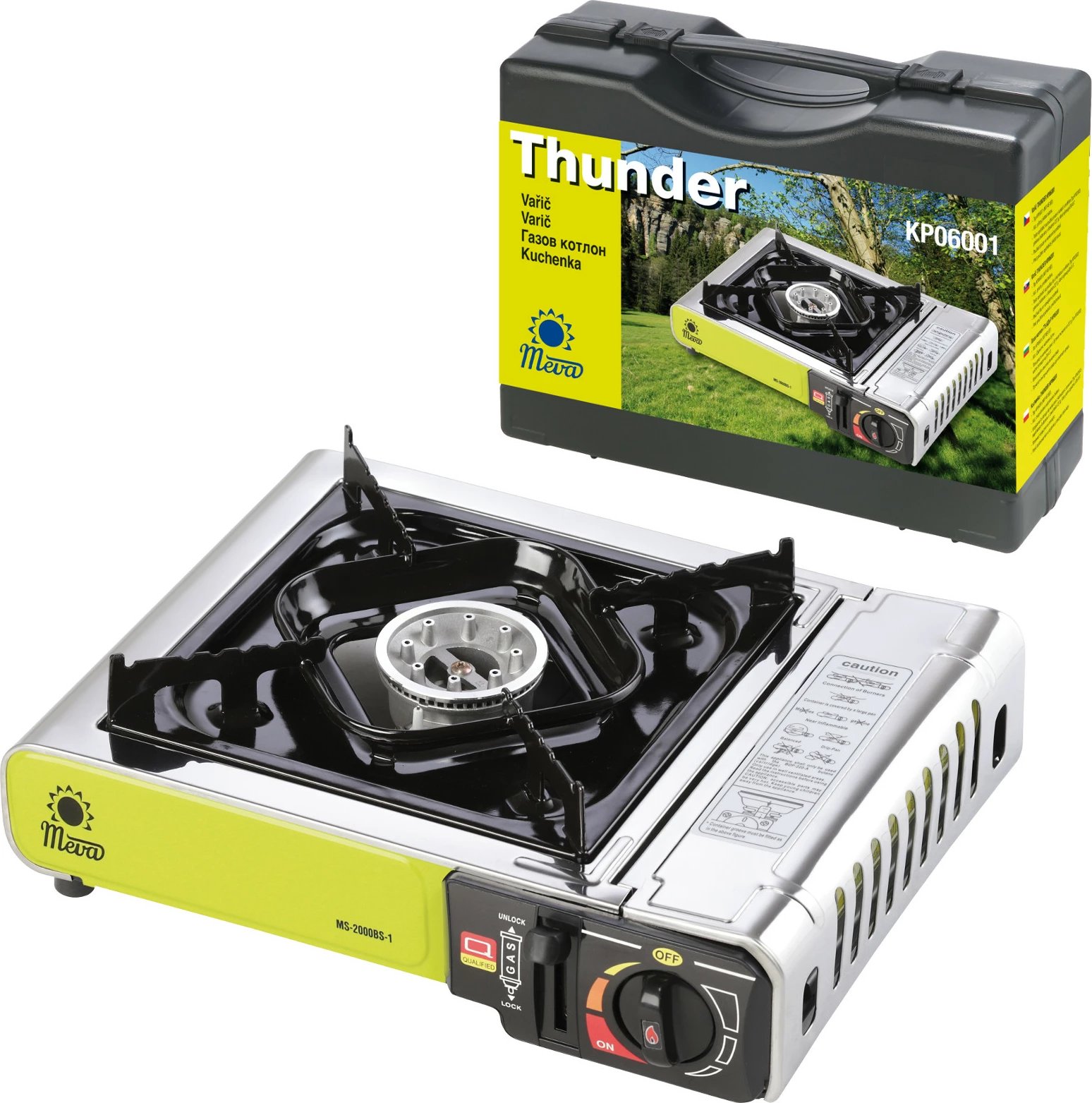 Sobë gazi kampingu Meva THUNDER PRO, 2kW, Metal, Gjelbër, me valixhe