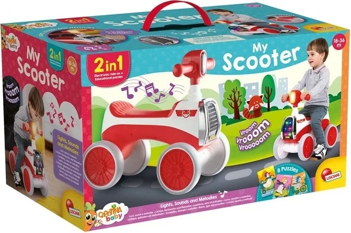 Skuter për fëmijë Carotina Baby, me lojëra, i kuq