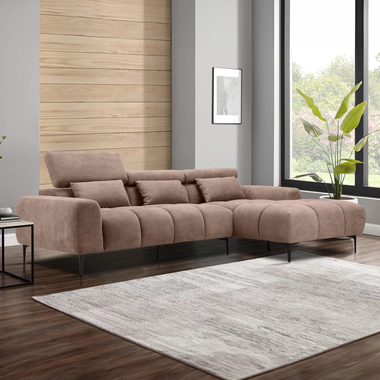 Divan qoshe i djathtë, DIVYA, lëkurë sintetike, ngjyrë kafe e çelët, FH3267.01R, 266x104x97H cm Divan qoshe i djathtë, DIVYA, lëkurë sintetike, ngjyrë kafe e çelët, FH3267.01R, 266x104x97H cm