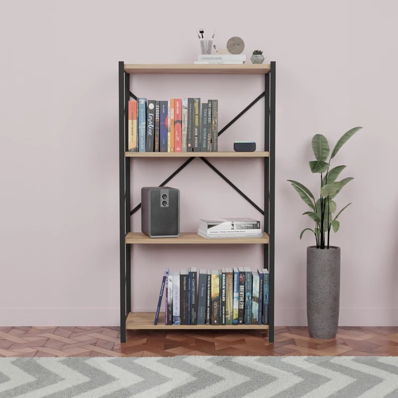 Raft librash Jackrey, melaminë lisi-metal i zi, 60x30x114cm