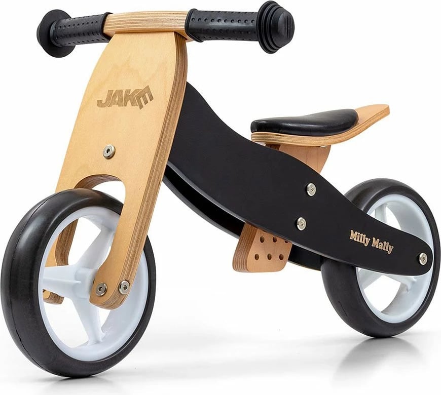 Bicikletë balancuese/Tricikel 2-në-1, Milly Mally, JAKE, rrota shkumë 7", ulëse e rregullueshme, ngarkesë 25 kg, e zezë