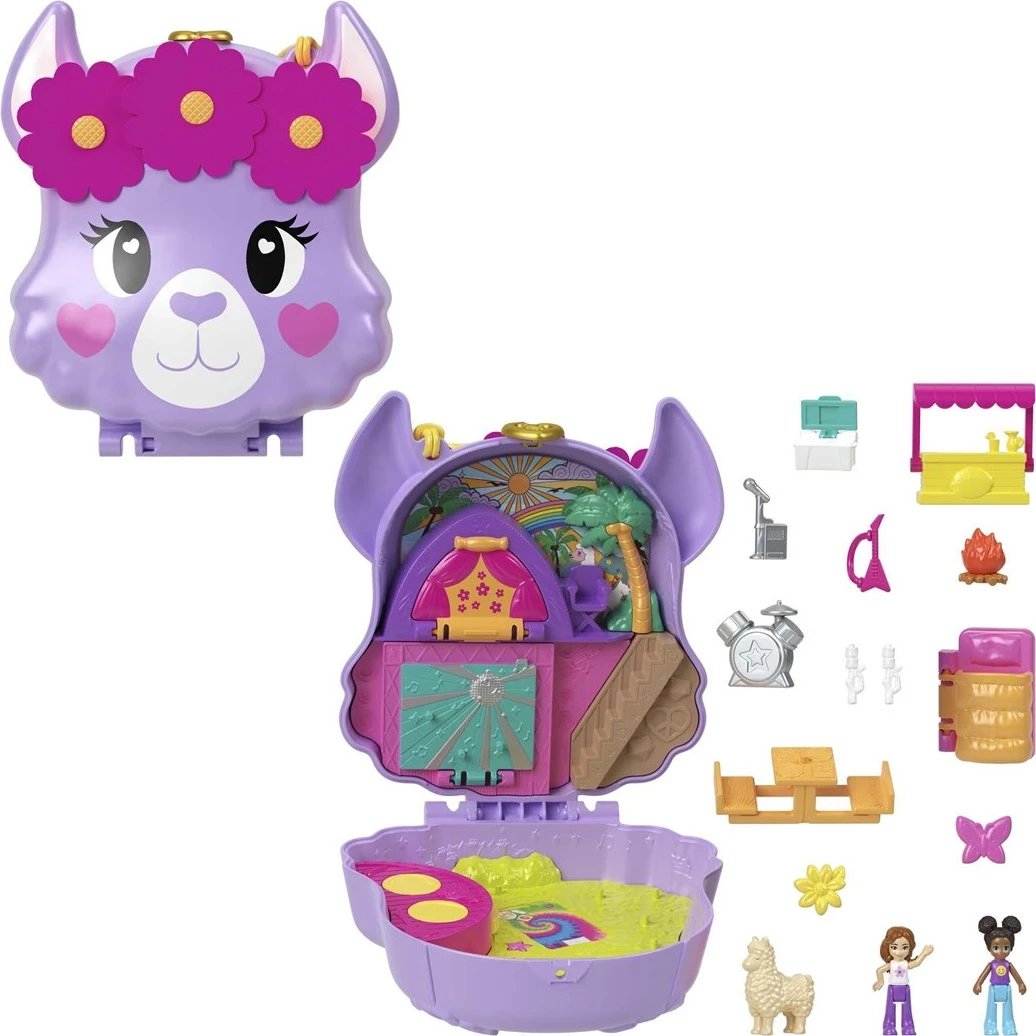 Set lodrash Polly Pocket CAMP ADVENTURE Llama Compact, Mattel, HKV33, shumëngjyrëshe