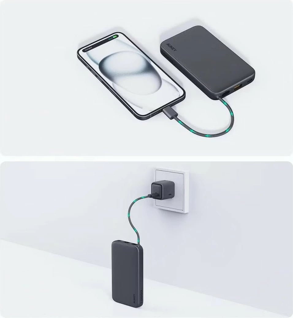 Power bank AUKEY PB-Y53P Spark Sling 10000mAh, 22.5W, 4xUSB, Kabllo USB-C, Zi