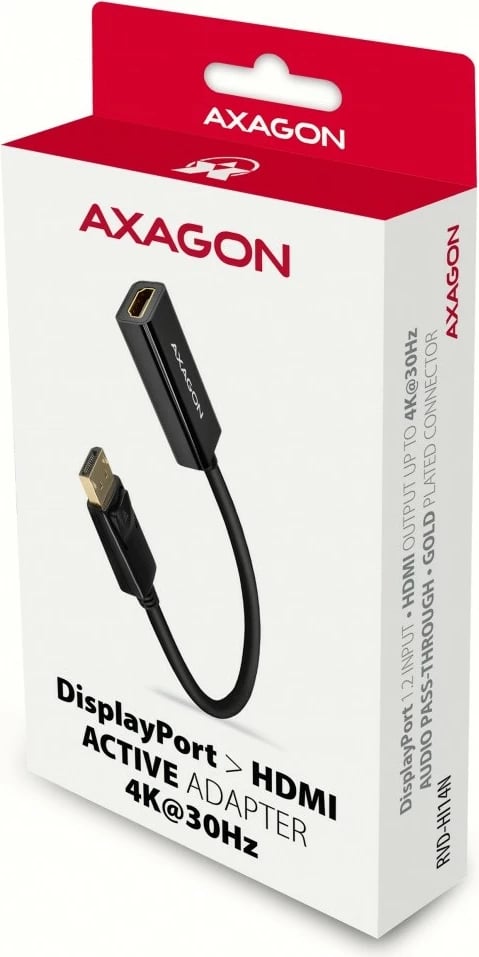 Adapter aktiv AXAGON RVD-HI14N DisplayPort në HDMI, 4K/30Hz, 18cm, zi