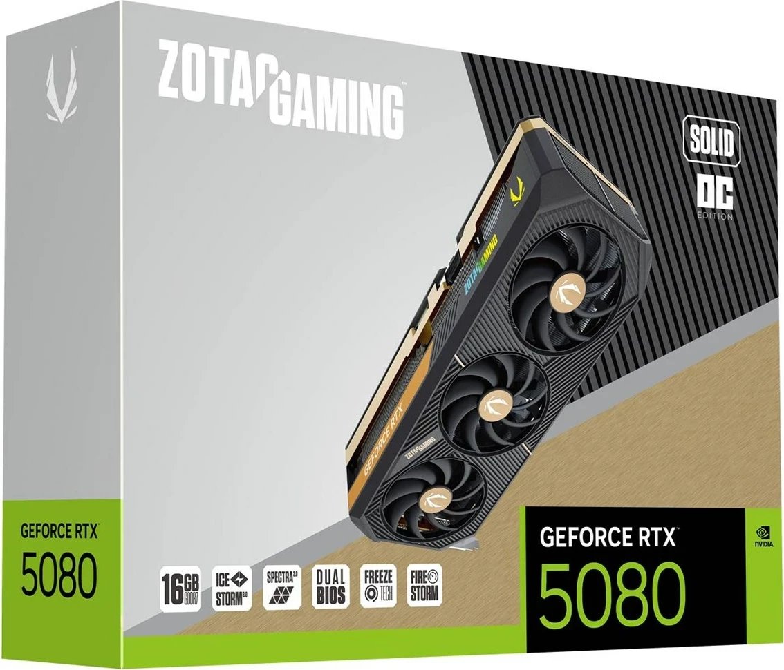 Kartelë grafike Zotac GAMING GeForce RTX 5080 SOLID OC, 16 GB, E zezë