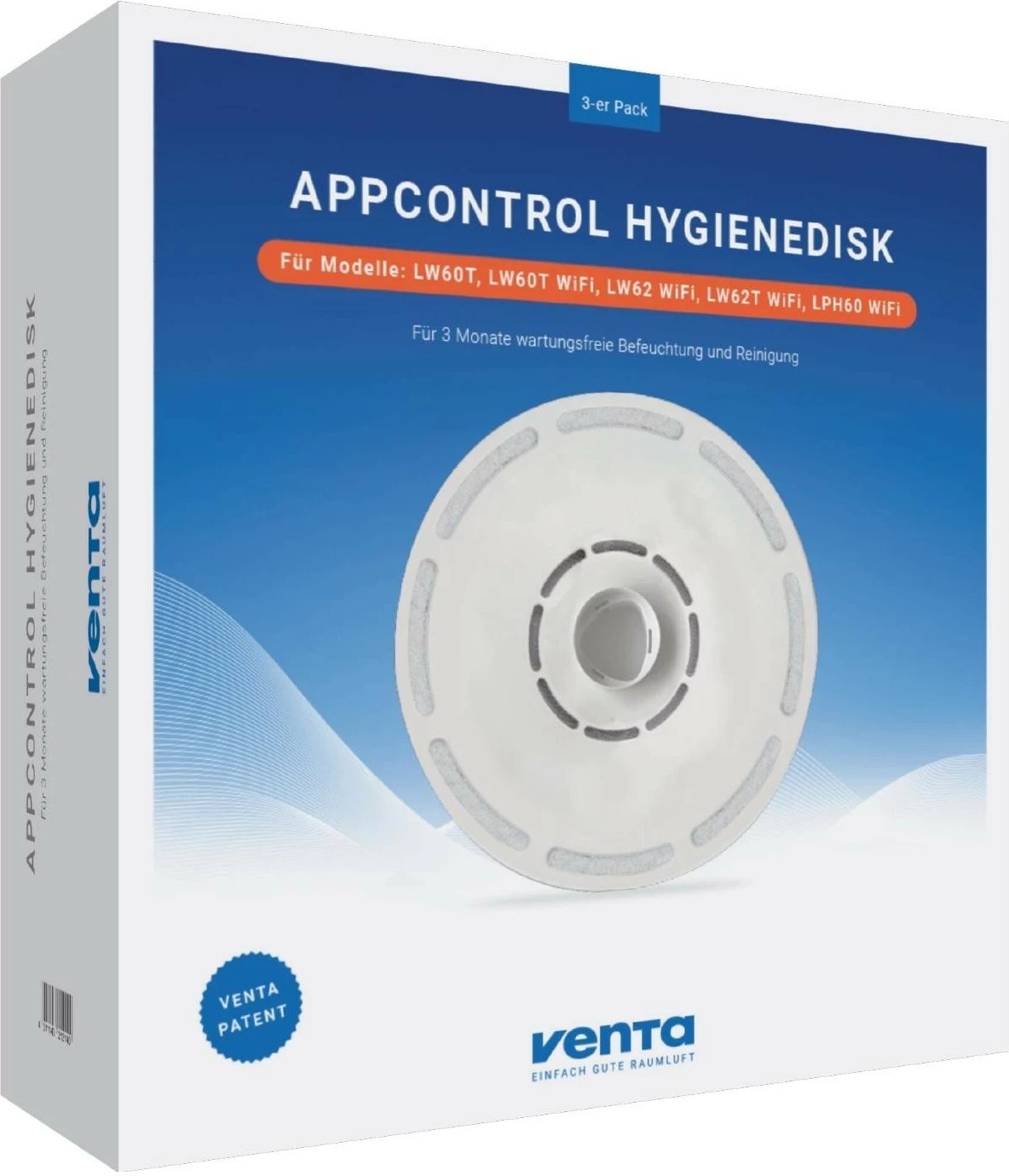 Disk higjienik Venta 2121100, për Venta AppControl LW60T | LW62 | LHP60, 3 copë, bardhë