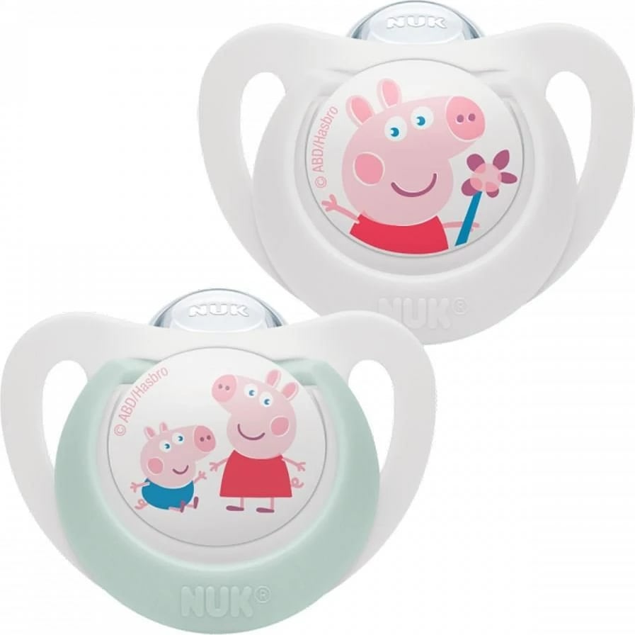 Qetësues për bebe NUK Star Peppa Pig 6-18m silikon BPA-free i bardhë set 2 copë