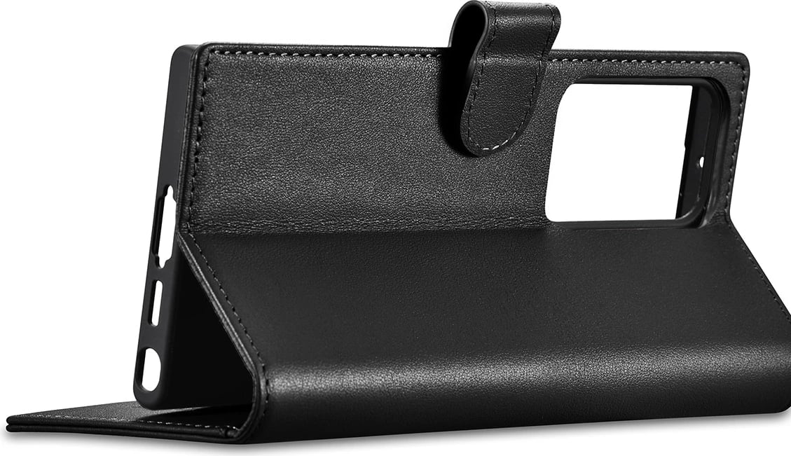 Mbështjellës iCarer Haitang Wallet për Samsung Galaxy S23 Ultra, lëkurë, i zi