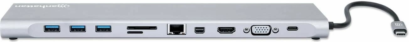 Docking station MANHATTAN USB-C 11in1 MST, për 3 monitorë, argjend