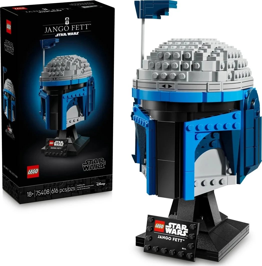Set LEGO Star Wars Helmet Jango Fett 75408, 816 pjesë, për të rritur, blu/gri