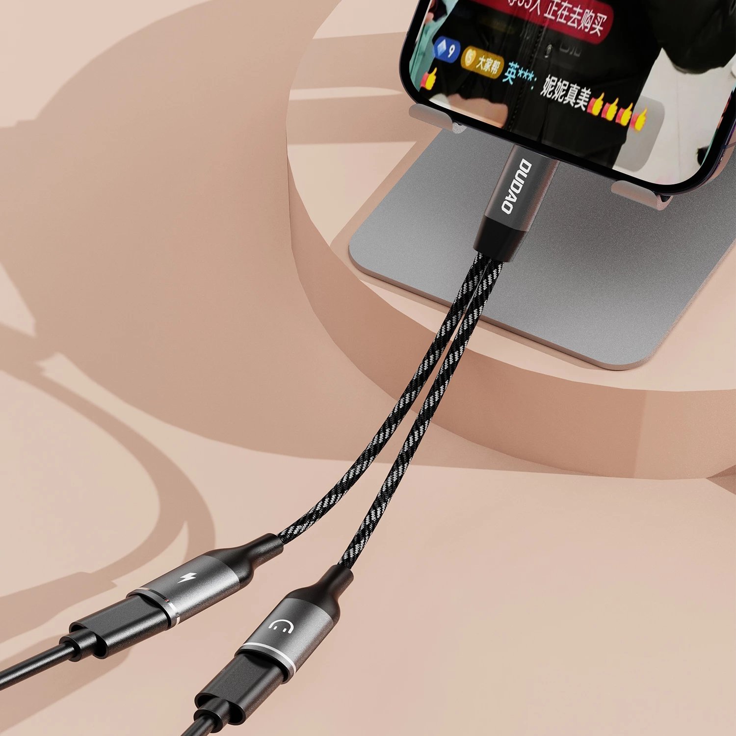 Adapter USB-C Dudao L13C+ 2-në-1, 1.2m, Gri