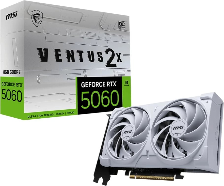 Kartelë grafike MSI RTX 5060 VENTUS 2X OC 8GB GDDR7 e bardhë