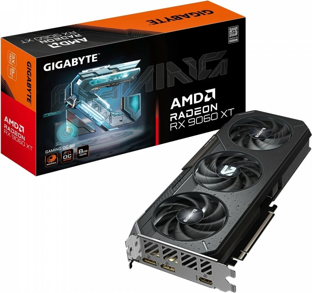 Kartelë grafike Gigabyte Radeon RX 9060 XT GAMING OC 8G, 8 GB DDR6, 3 ventilatorë, PCI-E 5.0