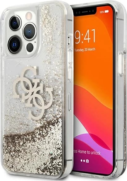 Mbështjellës Guess 4G Big Liquid Glitter për iPhone 13 Pro Max 6.7", ari