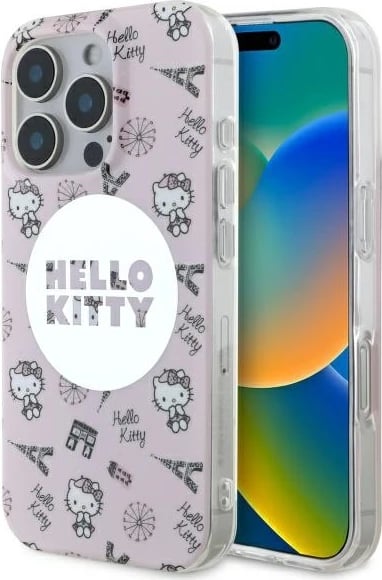 Mbështjellës Hello Kitty IML All Over Paris MagSafe për iPhone 16 Pro Max, Rozë