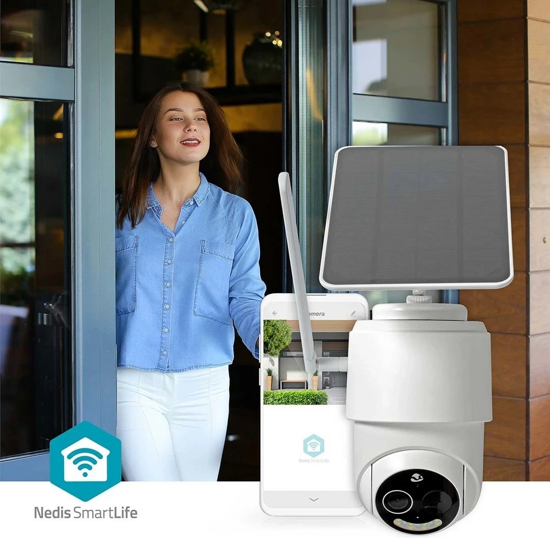 Kamerë sigurie IP dome nedis SIMCBO50WT, 2MP, 4G, Wireless, me panel diellor, E bardhë