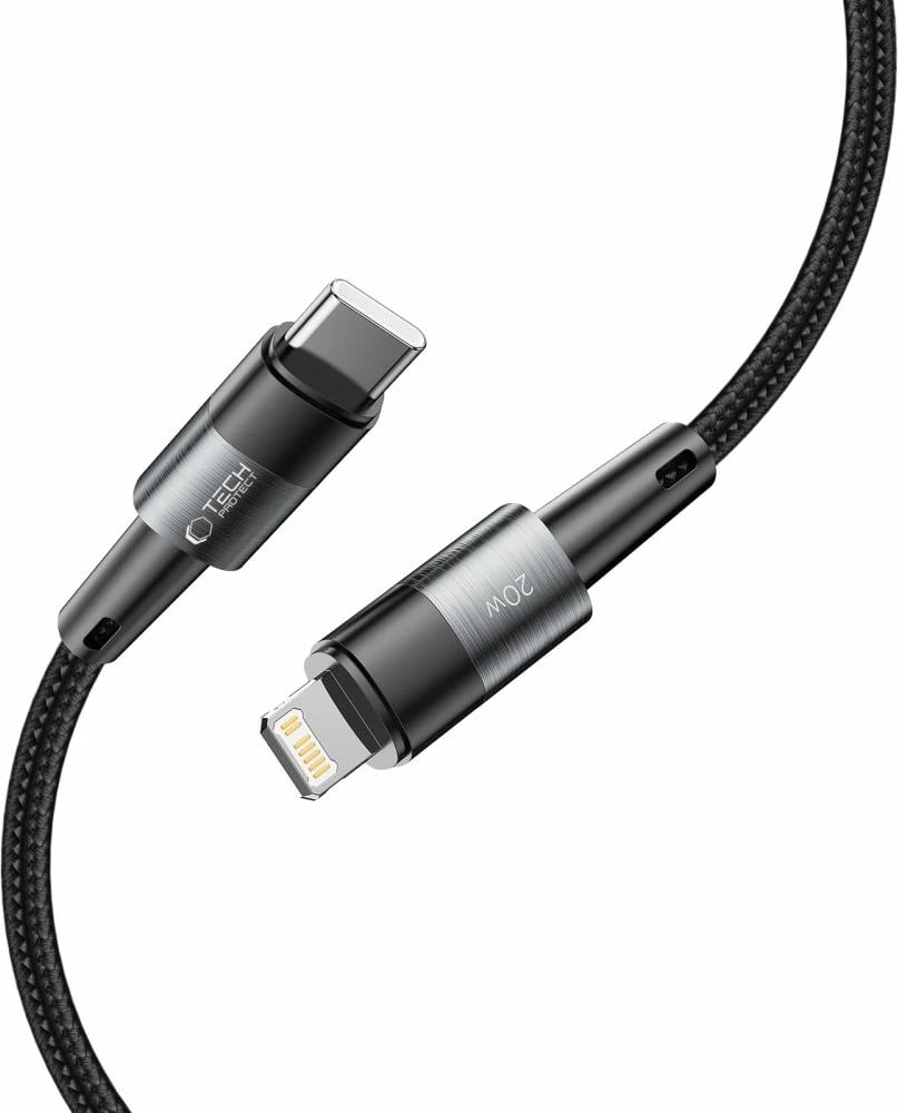 Kabllo Tech-Protect UltraBoost, 1m, Lightning në USB-C, 20W, Gri