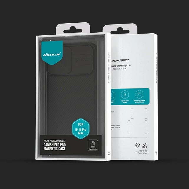 Mbështjellës Nillkin CamShield Pro Magnetic për iPhone 15 Plus, me kapak kamere, Kaltër