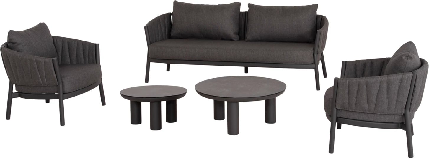 Set salloni për jashtë 5 pjesë, SHANKS, FH6206.01, ngjyrë gri e errët, alumin, pëlhurë Olefin, xham me printim 3D