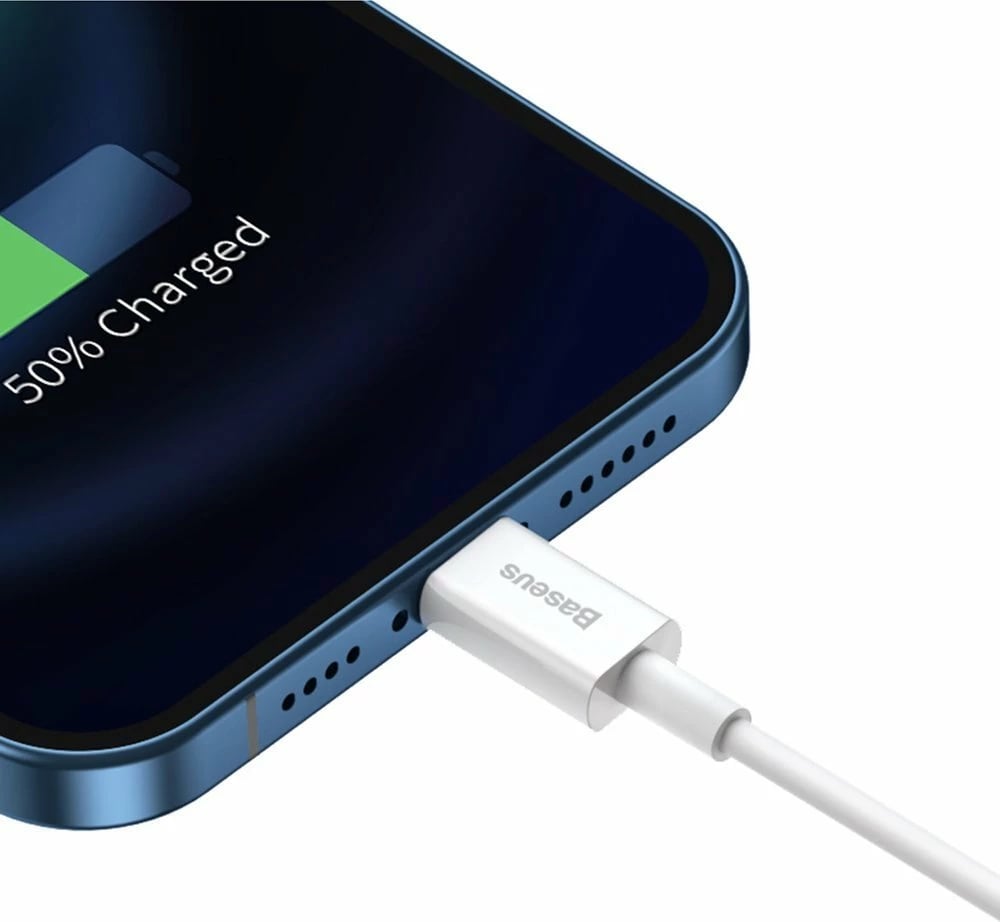 Kabllo Baseus Superior USB në Lightning, 0.25m, 2.4A, Bardhë