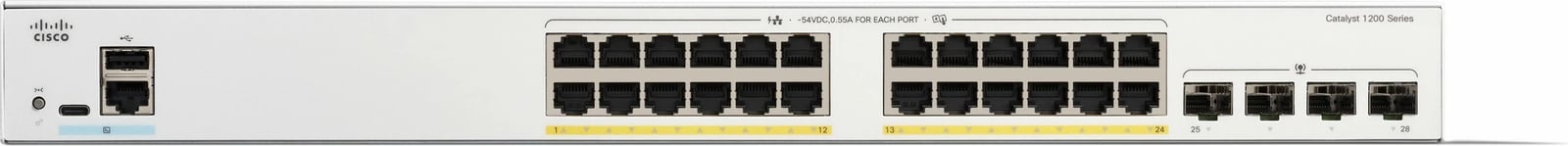Switch Cisco Catalyst 1200, 24 porta GE PoE, rack 1U, i bardhë