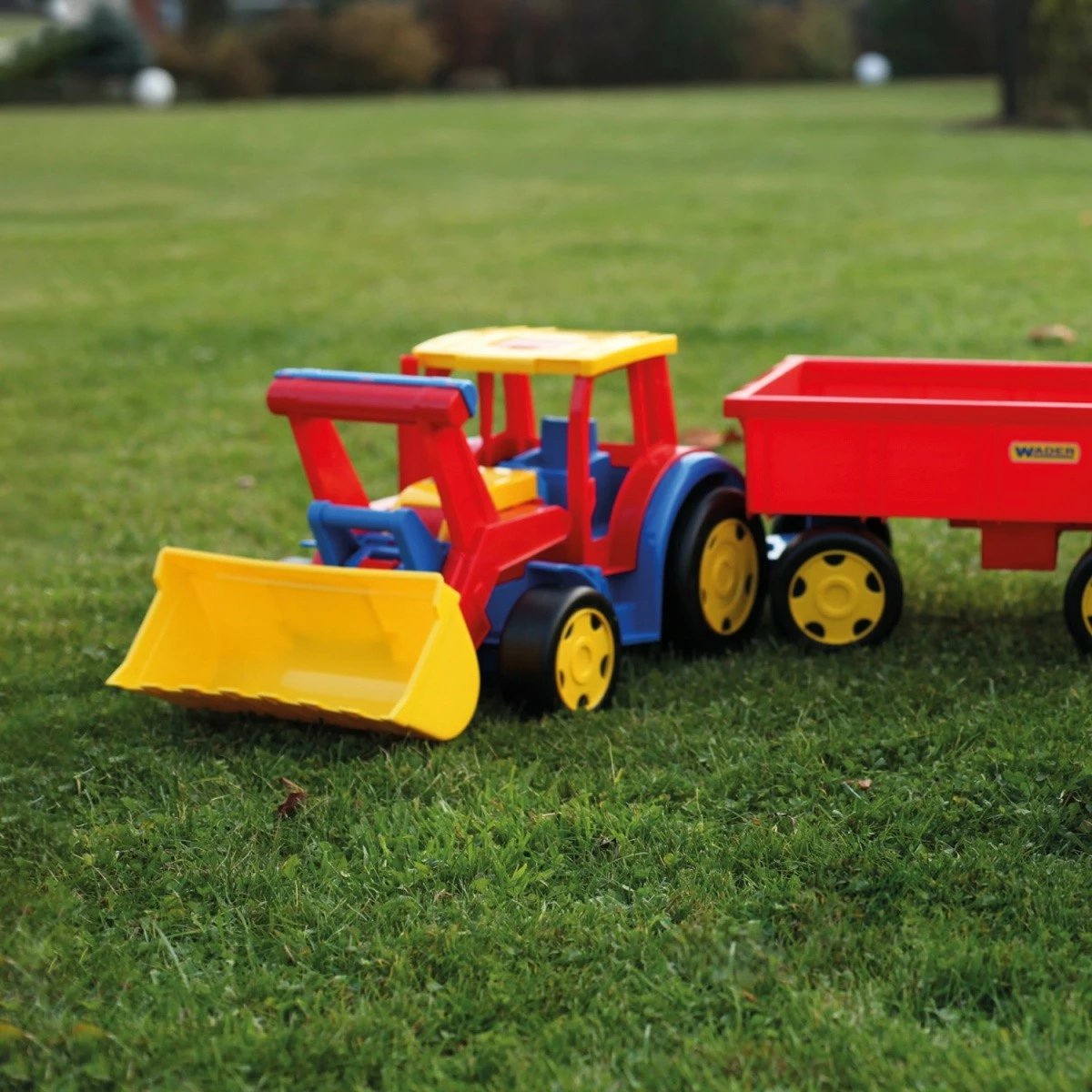 Traktor lodër me rimorkio Wader Gigant 117 cm, plastikë, blu, kuqe, verdhë