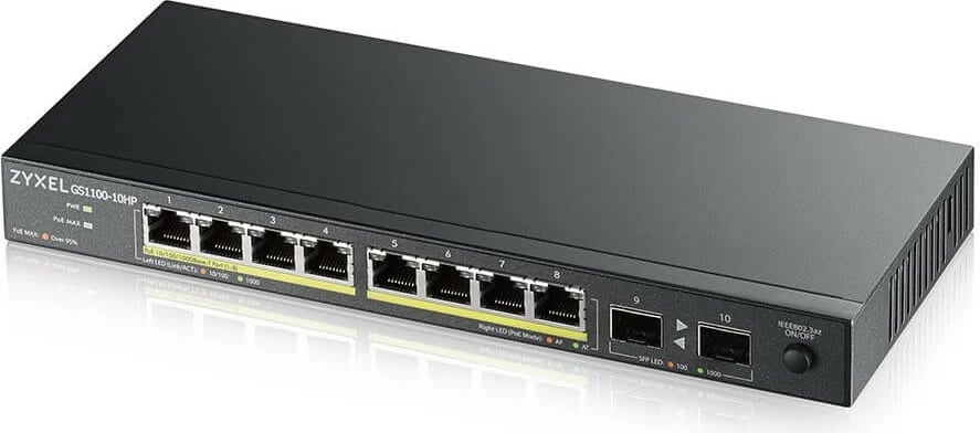Switch Zyxel GS1100-10HP v2, Unmanaged, Gigabit Ethernet, PoE, Wall mountable